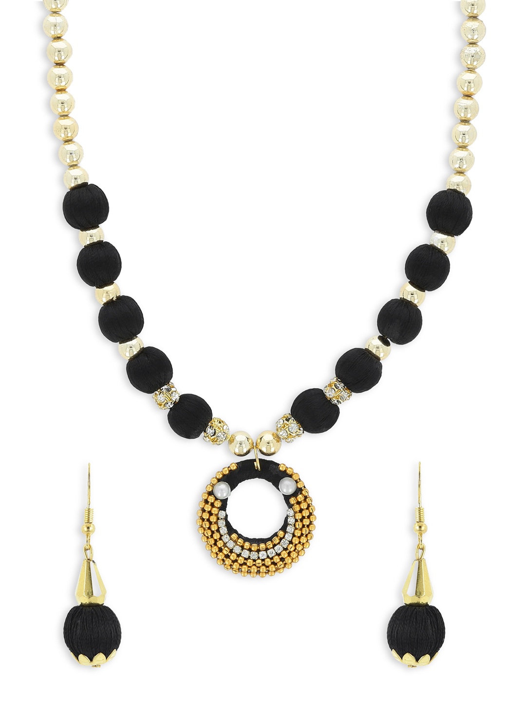 

AKSHARA Girls Gold-Plated Stone-Studded & Beaded Jewellery Set