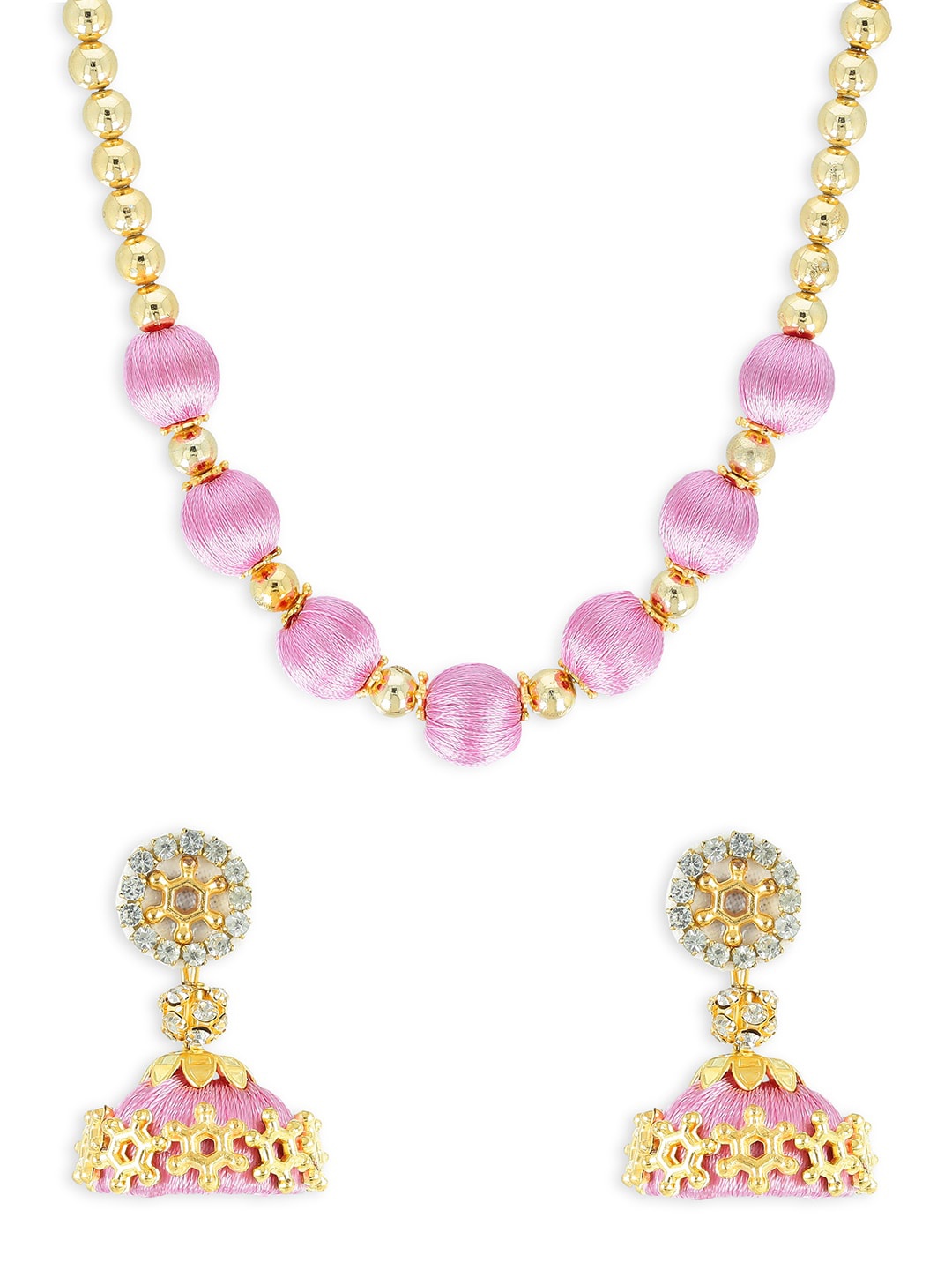 

AKSHARA Girls Gold-Plated Stone-Studded & Beaded Jewellery Set
