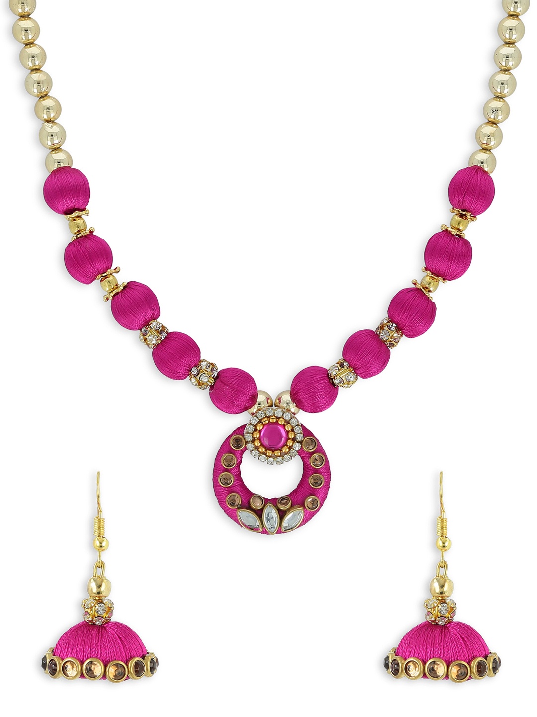 

AKSHARA Girls Gold-Plated Stone Studded & Beaded Jewellery Set