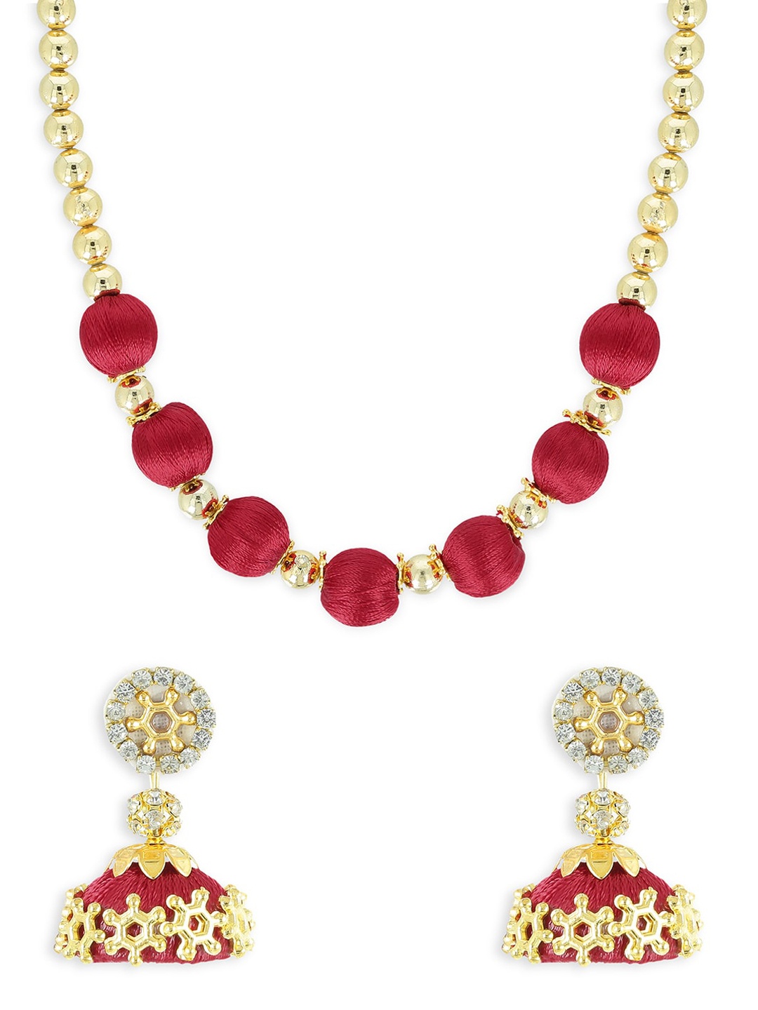 

AKSHARA Gold-Plated Stone-Studded & Pearl Beaded Jewellery Set