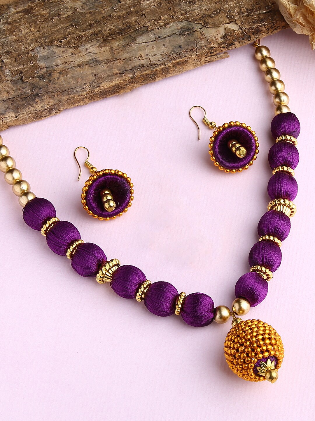 

AKSHARA Gold-Plated Stone-Studded & Beaded Jewellery Set