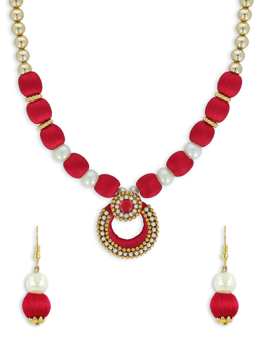 

AKSHARA Gold-Plated Stone-Studded & Pearl Beaded Jewellery Set