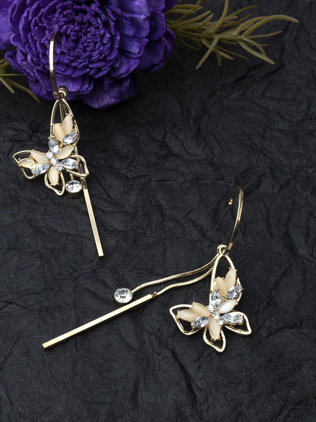 

Unwind by Yellow Chimes Gold Plated Contemporary Drop Earrings, White