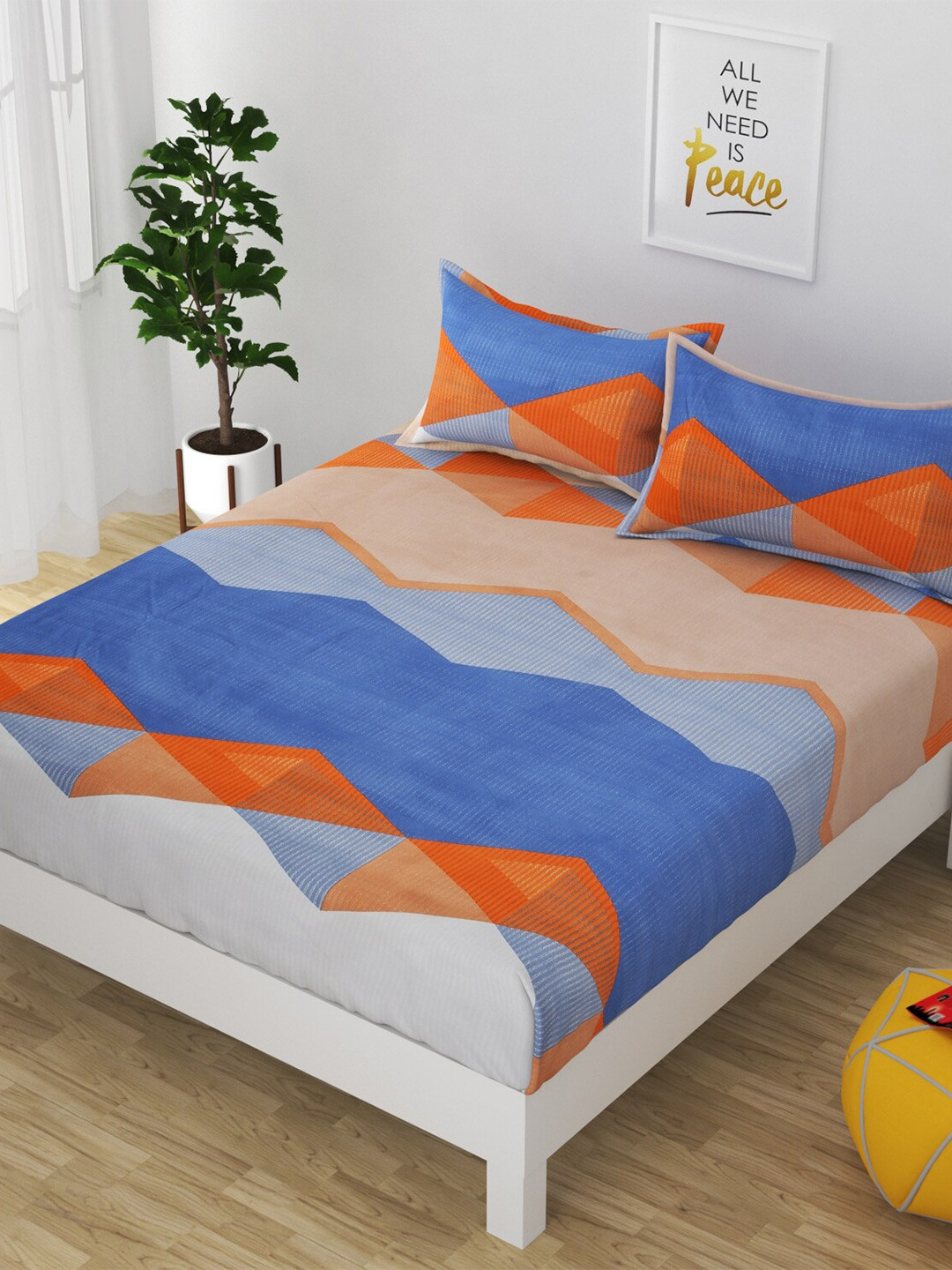 

Bajo's Peach-Coloured & Orange 250 TC Fitted Cotton King Bedsheet with 2 Pillow Covers