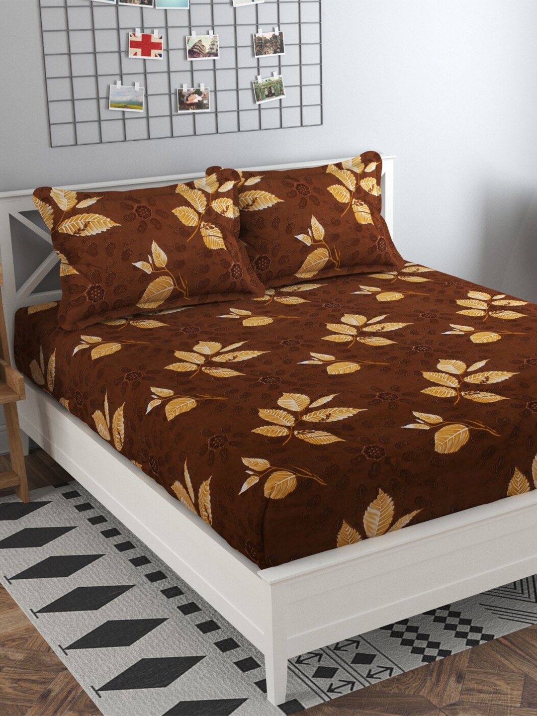 

Bajo's Brown & Cream Floral 250 TC Cotton Fitted King Bedsheet with 2 Pillow Covers