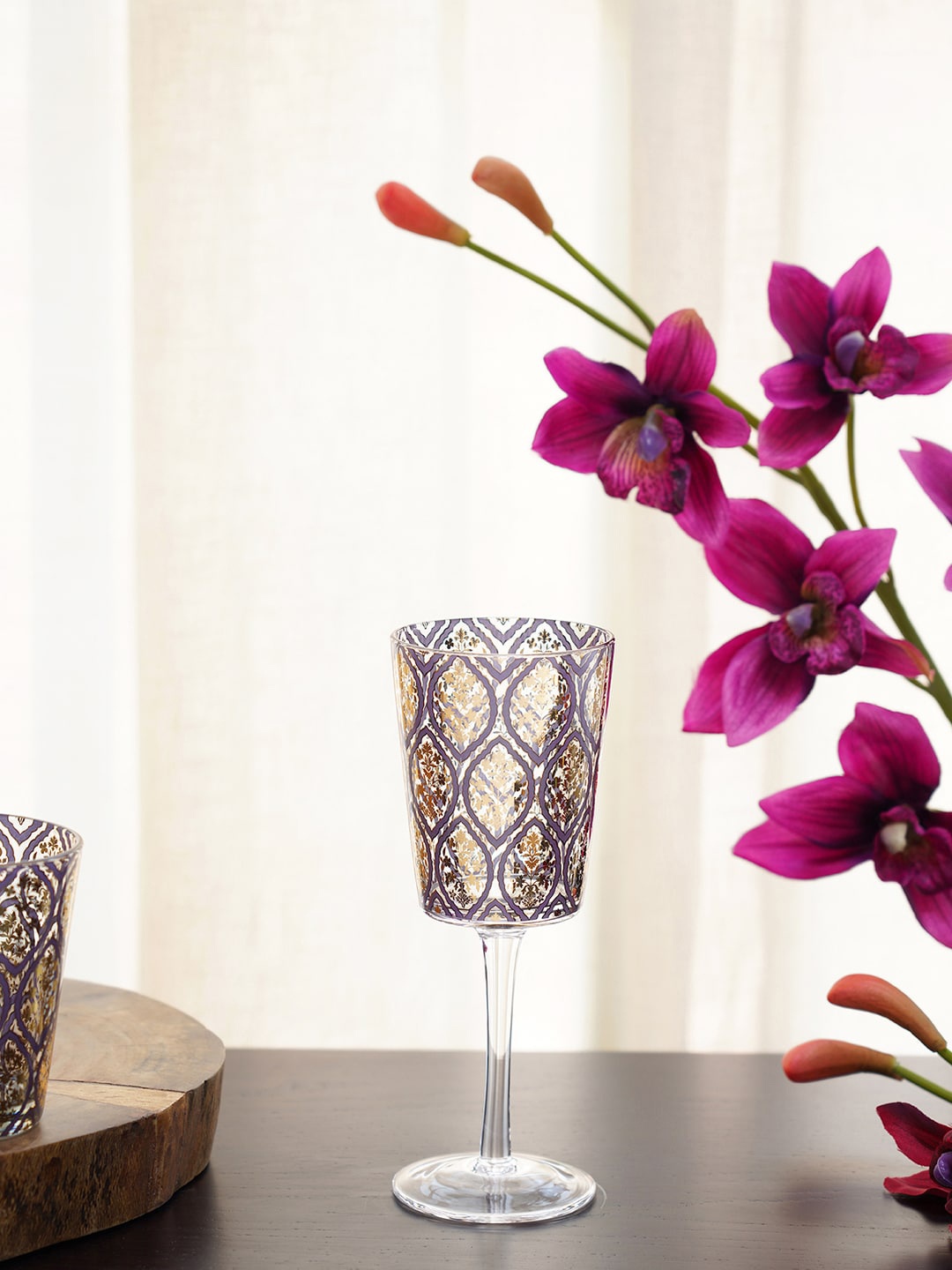 

Pure Home and Living Iris Purple Printed Decorative Wine Glass