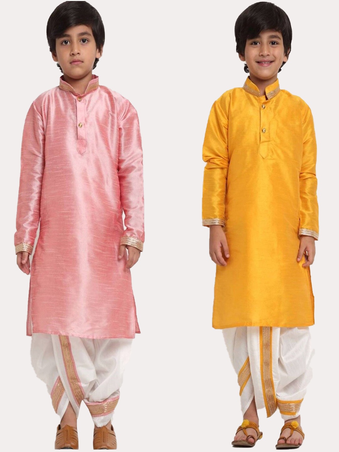 

Benstoke Boys Pack Of 2 Gotta Patti Kurta with Dhoti Pants, Pink