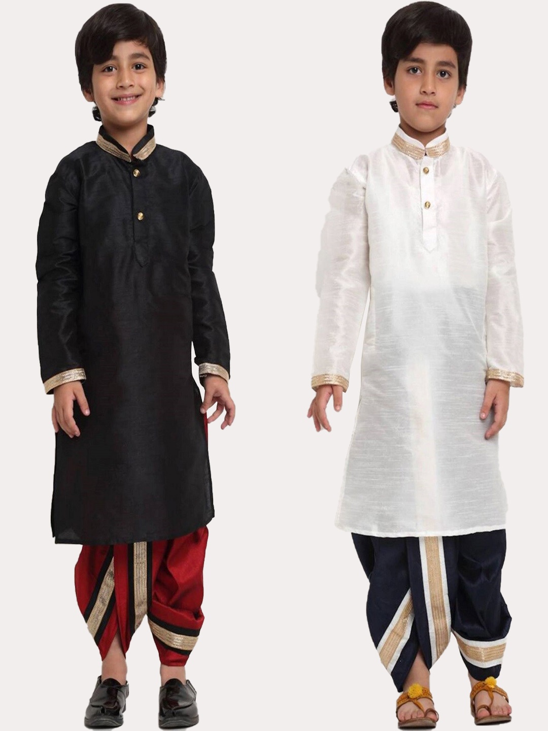 

Benstoke Boys Pack Of 2 Gotta Patti Kurta with Dhoti Pants, Black