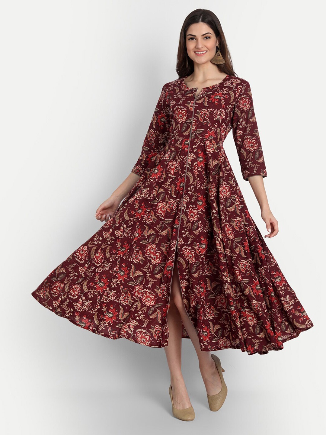 

SUTI Cotton Floral A-Line Midi Dress, Brown