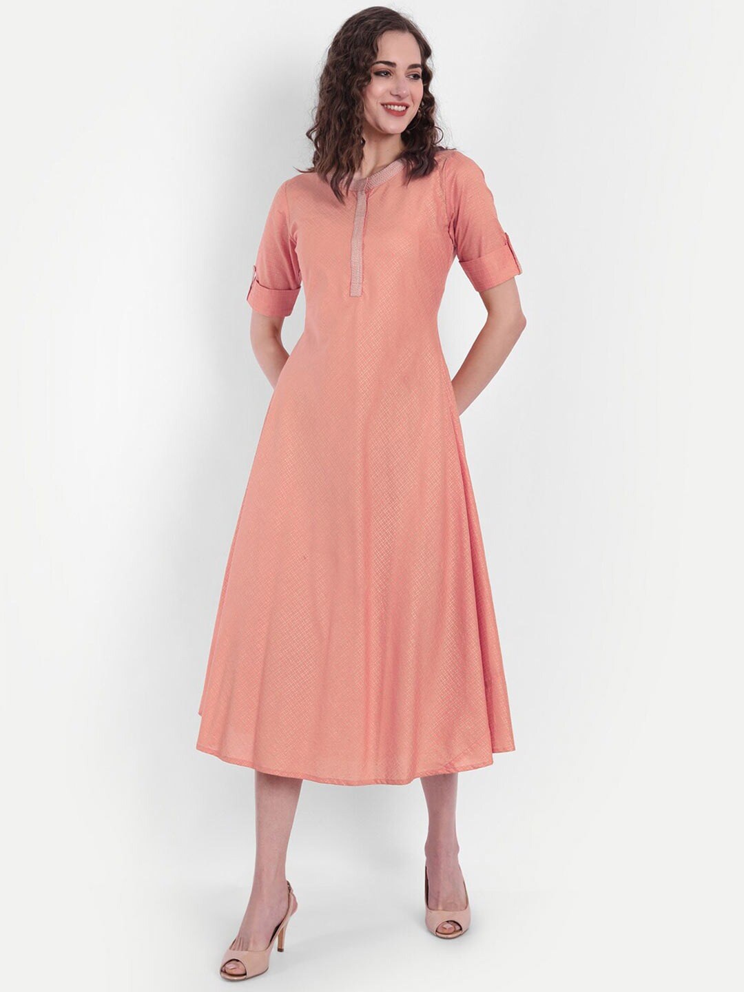 

SUTI Checked Cotton Midi Dress, Peach