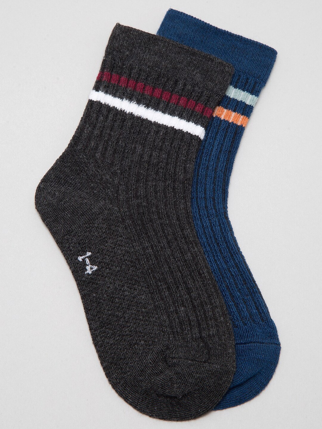 

J Style Kids Pack of 2 Striped Calf-Length Socks, Charcoal