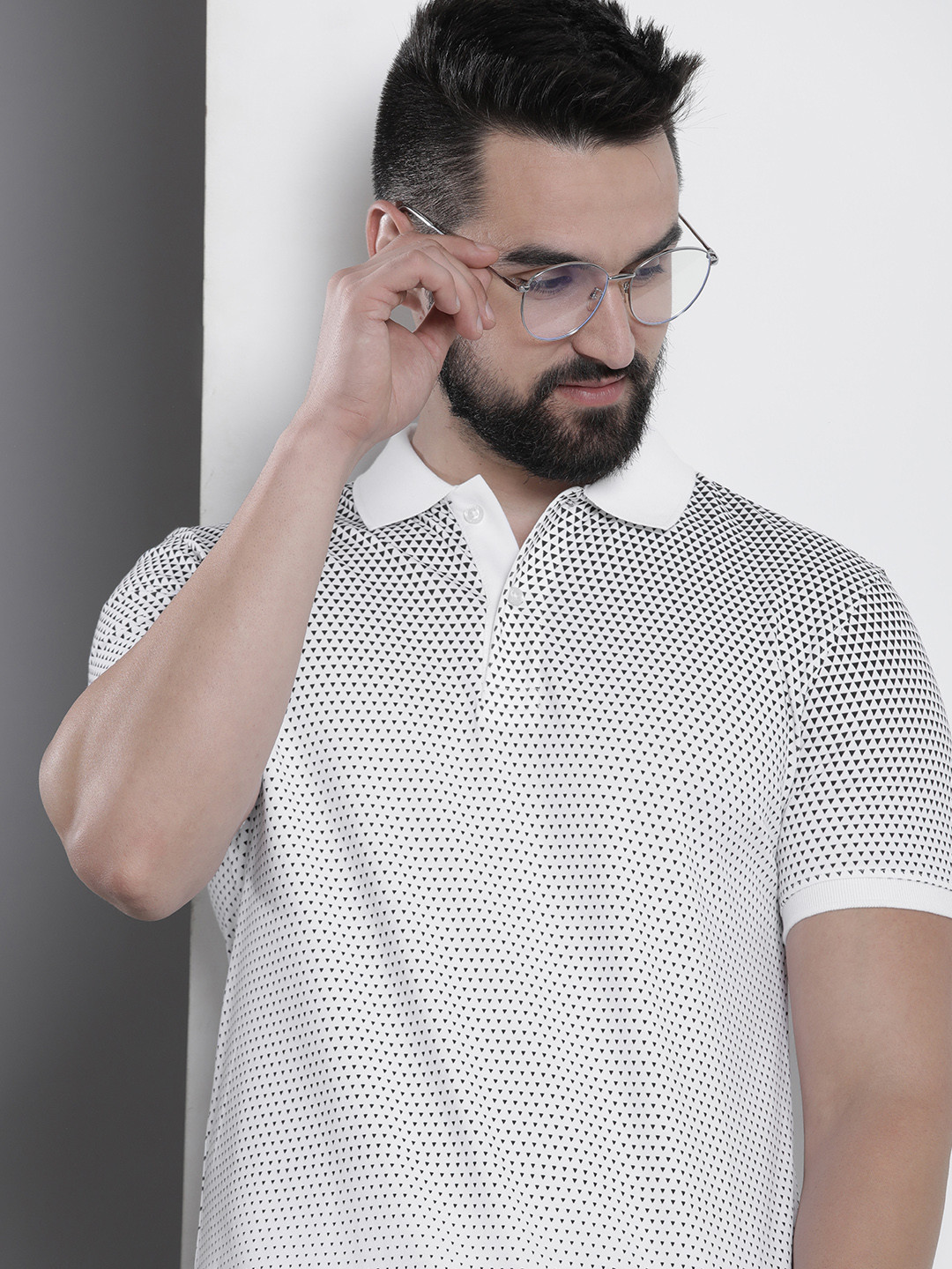 

Nautica Geometric Printed Polo Collar Pure Cotton T-shirt, White
