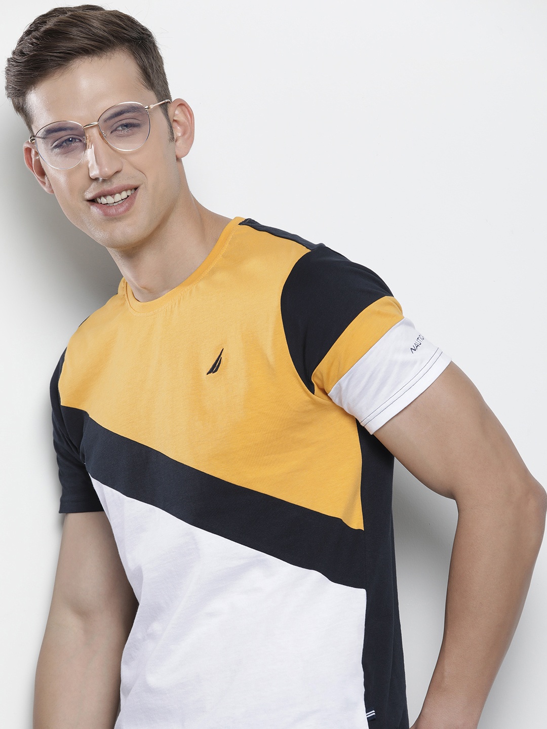 

Nautica Pure Cotton Colourblocked Casual T-shirt, Black
