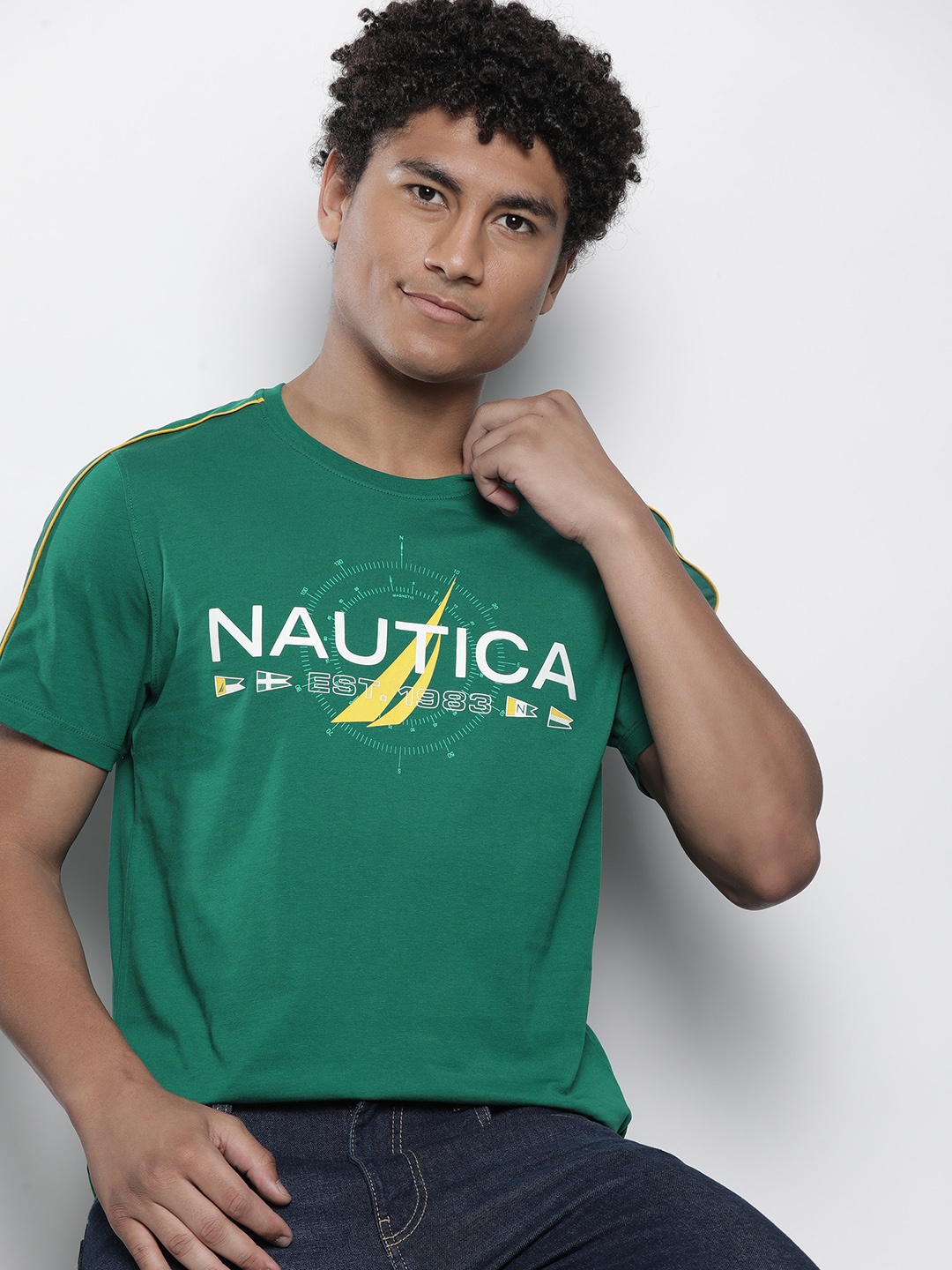 

Nautica Brand Logo Embossed Pure Cotton T-shirt, Green