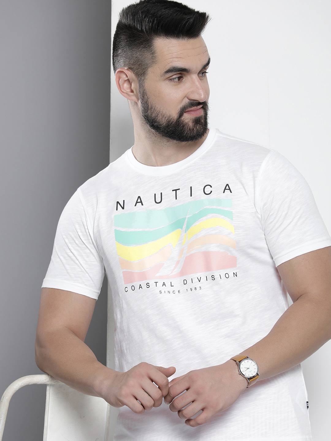 

Nautica Brand Logo Printed Pure Cotton Casual T-shirt, White