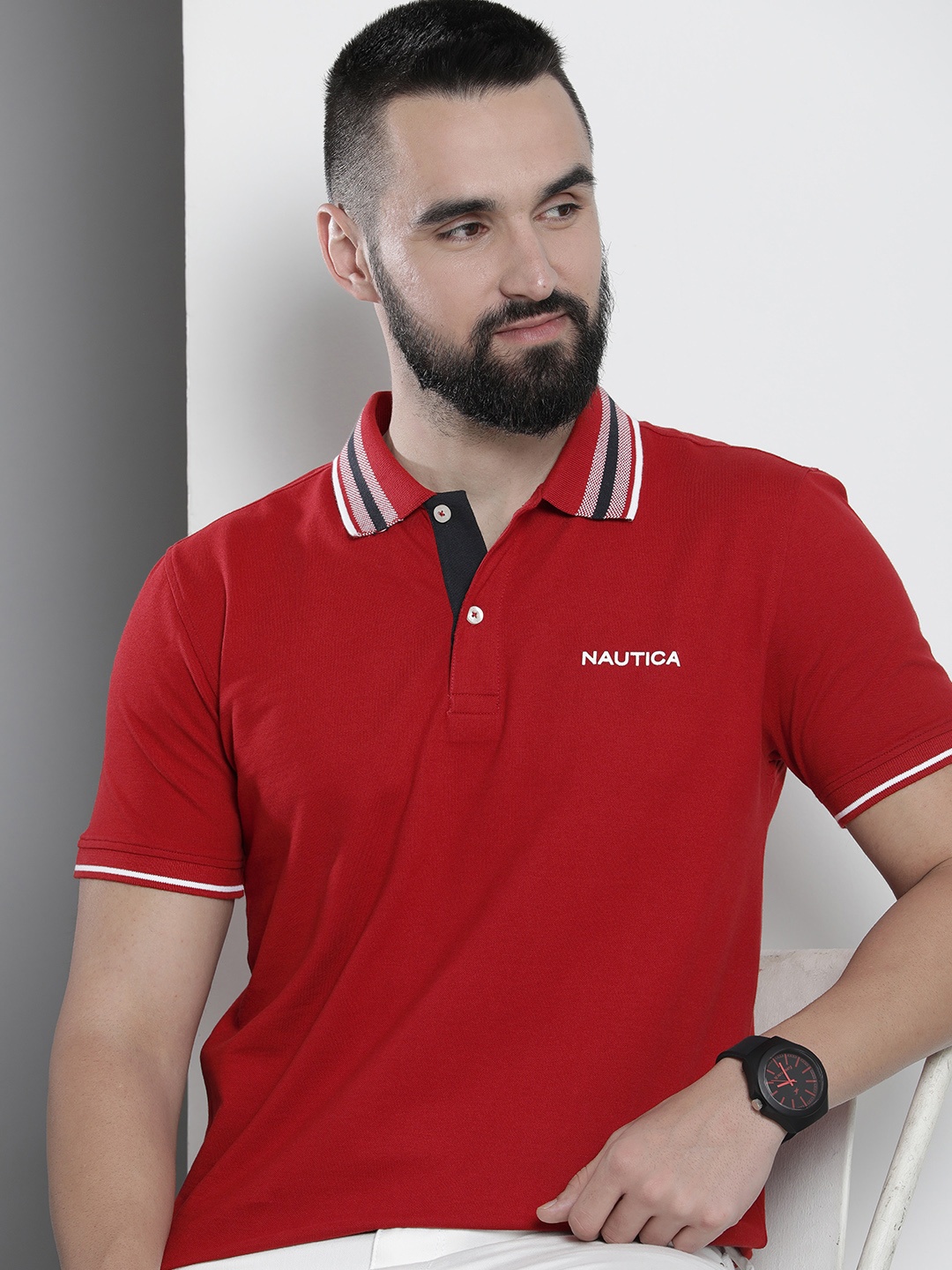 

Nautica Short Sleeves Polo Collar T-shirt, Red