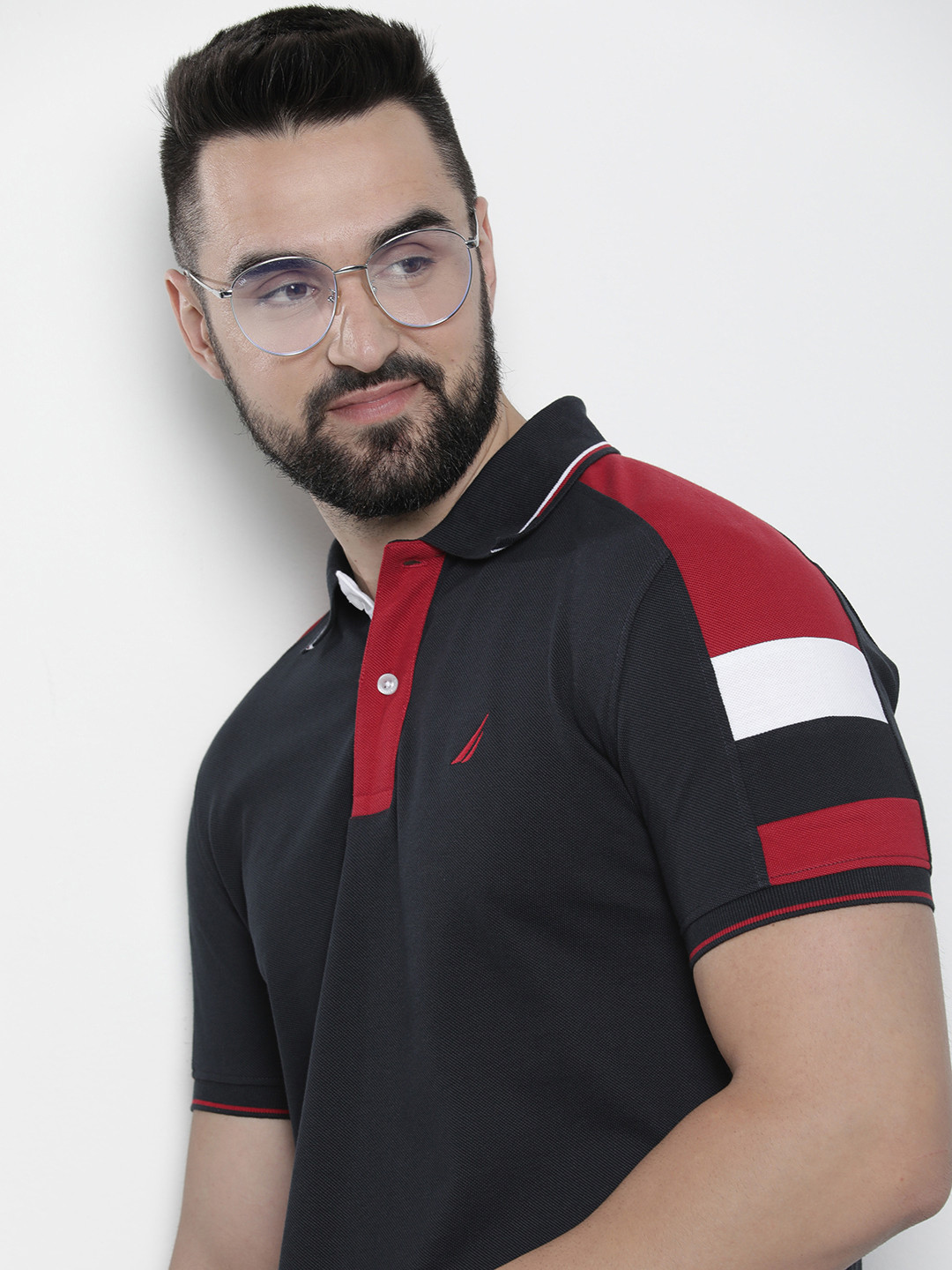 

Nautica Men Pure Cotton Polo Collar Casual T-shirt, Navy blue