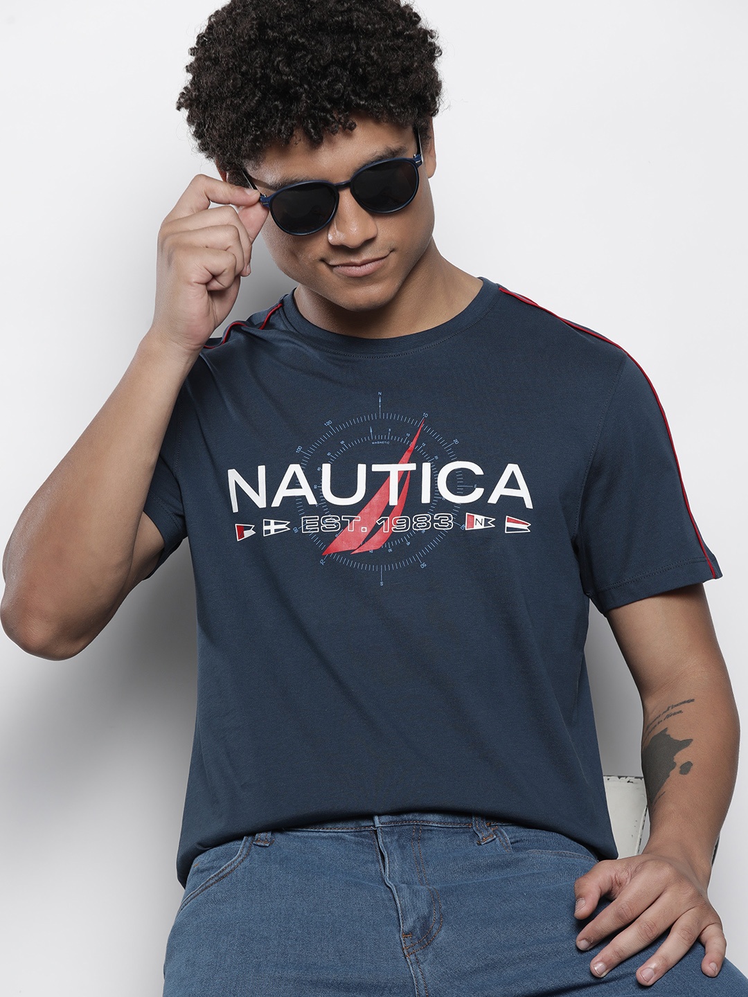 

Nautica Brand Logo Embossed Pure Cotton T-shirt, Navy blue