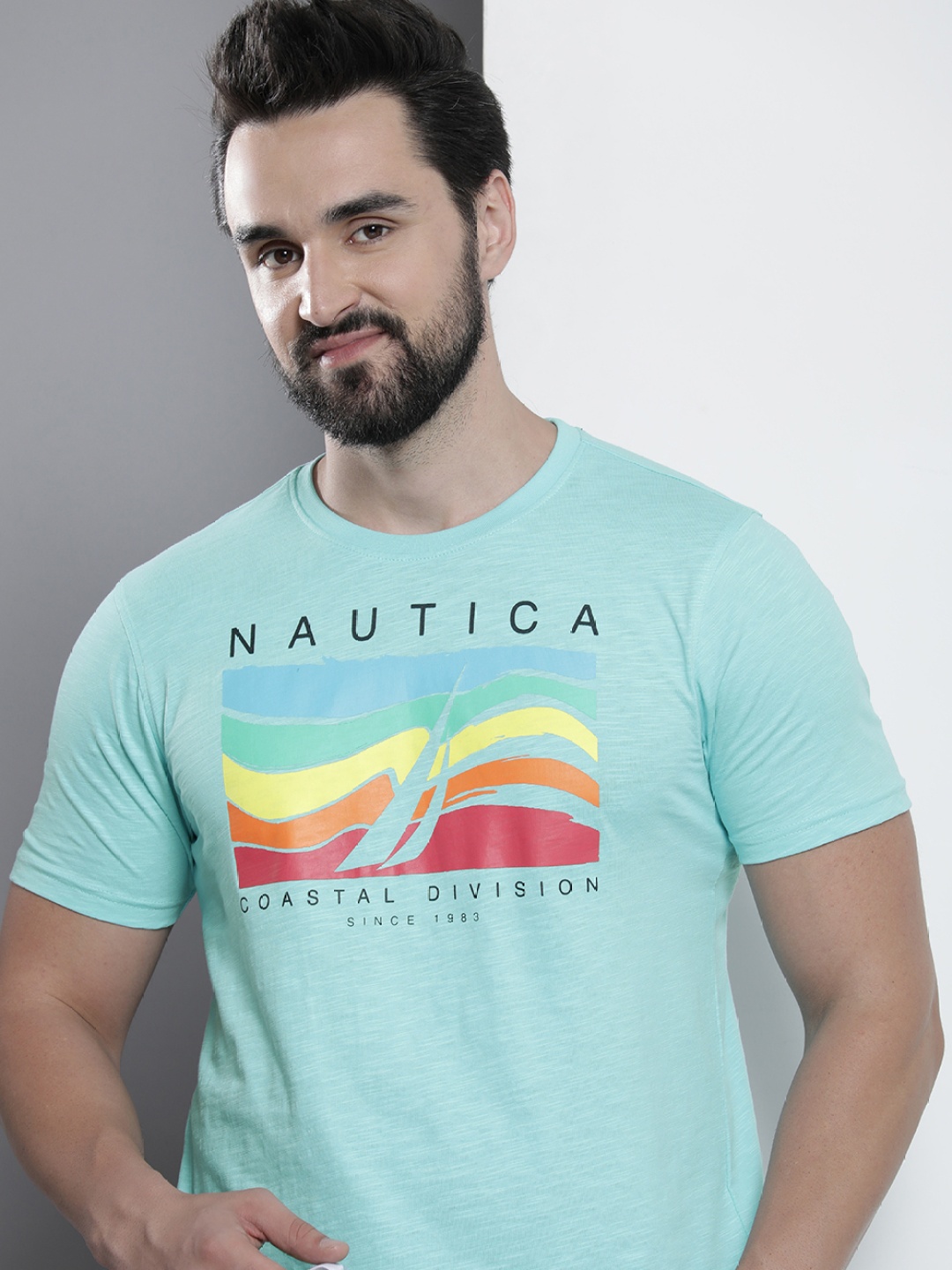 

Nautica Graphic Printed Pure Cotton Casual T-shirt, Blue