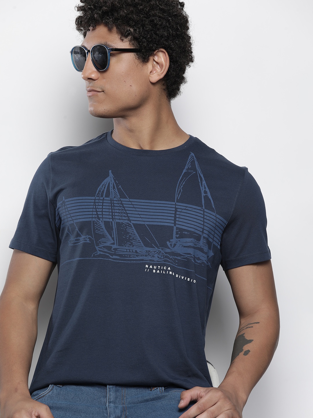 

Nautica Printed Pure Cotton T-shirt, Navy blue