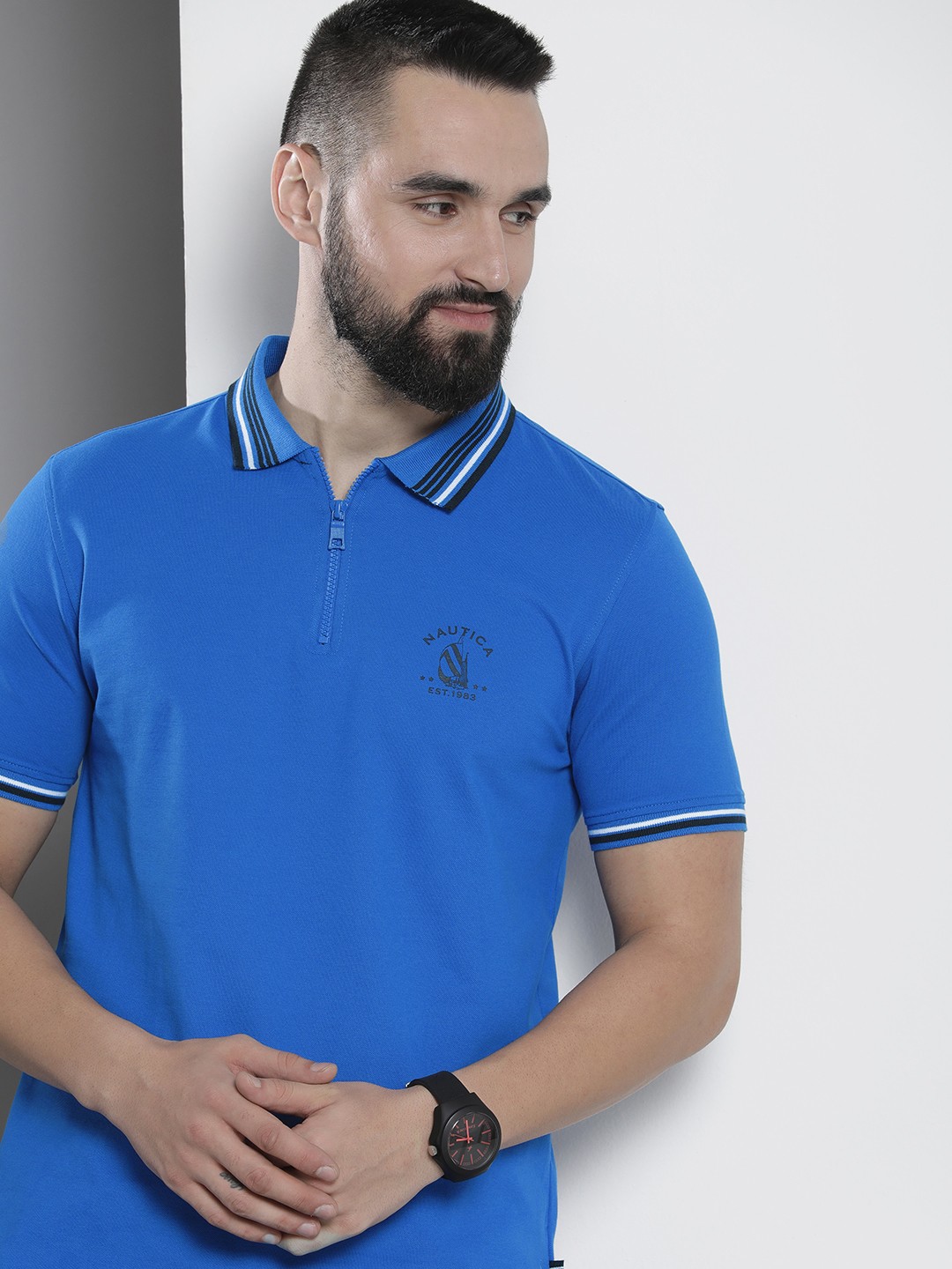 

Nautica Brand Logo Printed Polo Collar T-shirt, Blue