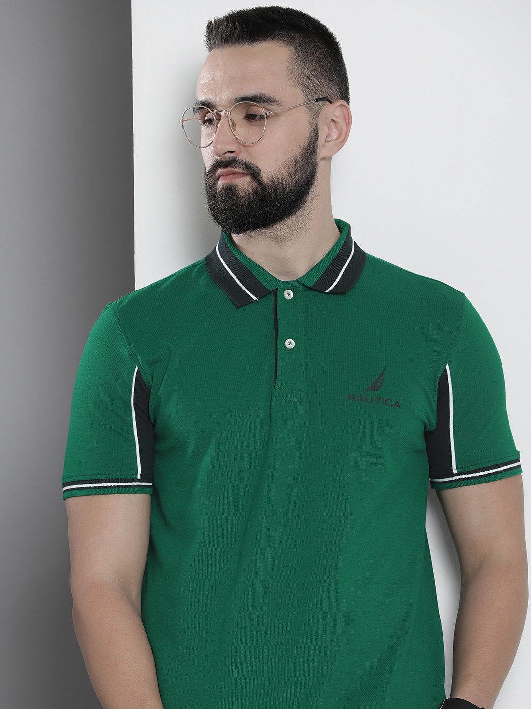 

Nautica Brand Logo Printed Polo Collar T-shirt, Green