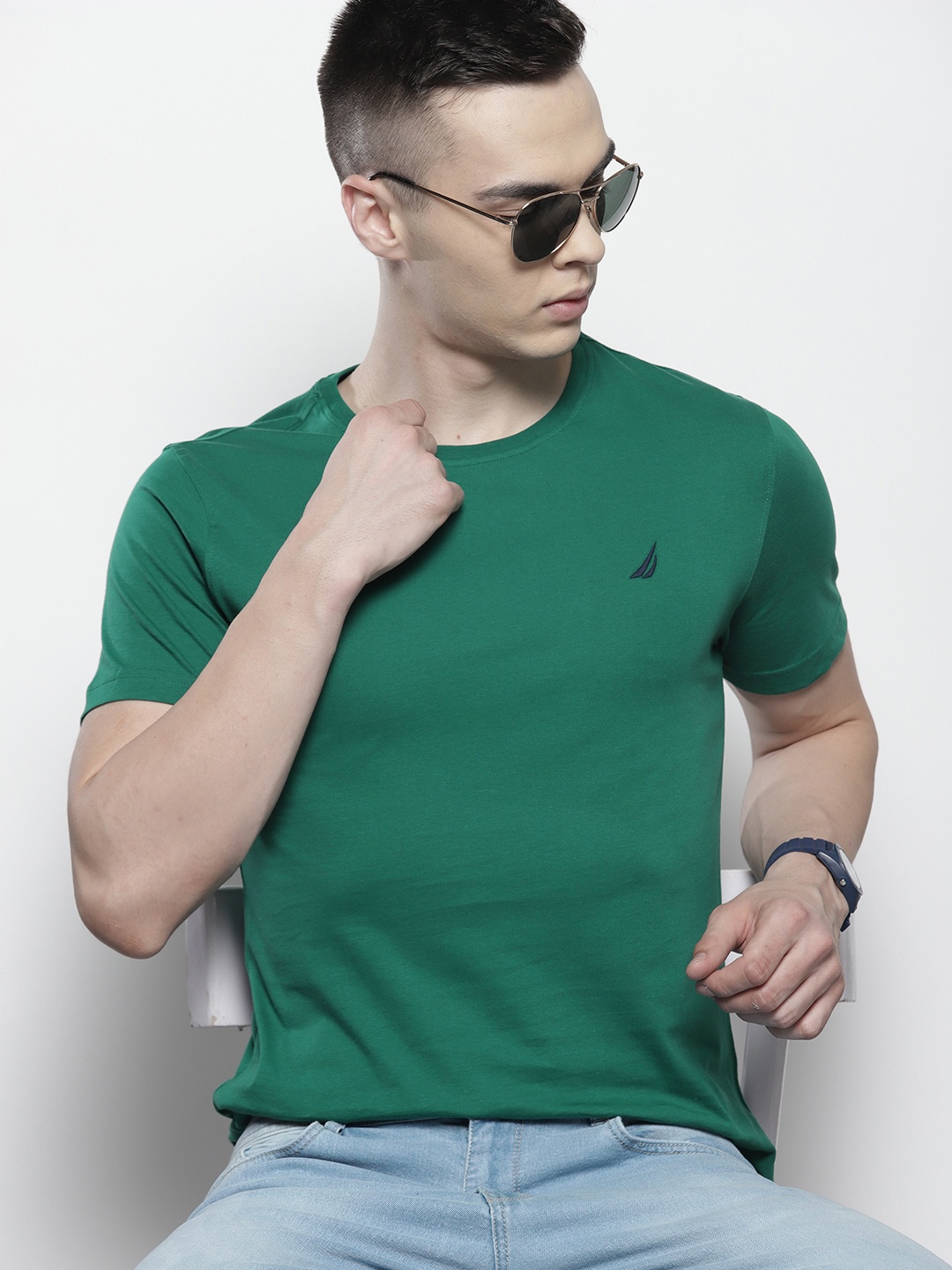 

Nautica Men Pure Cotton Solid T-shirt, Green
