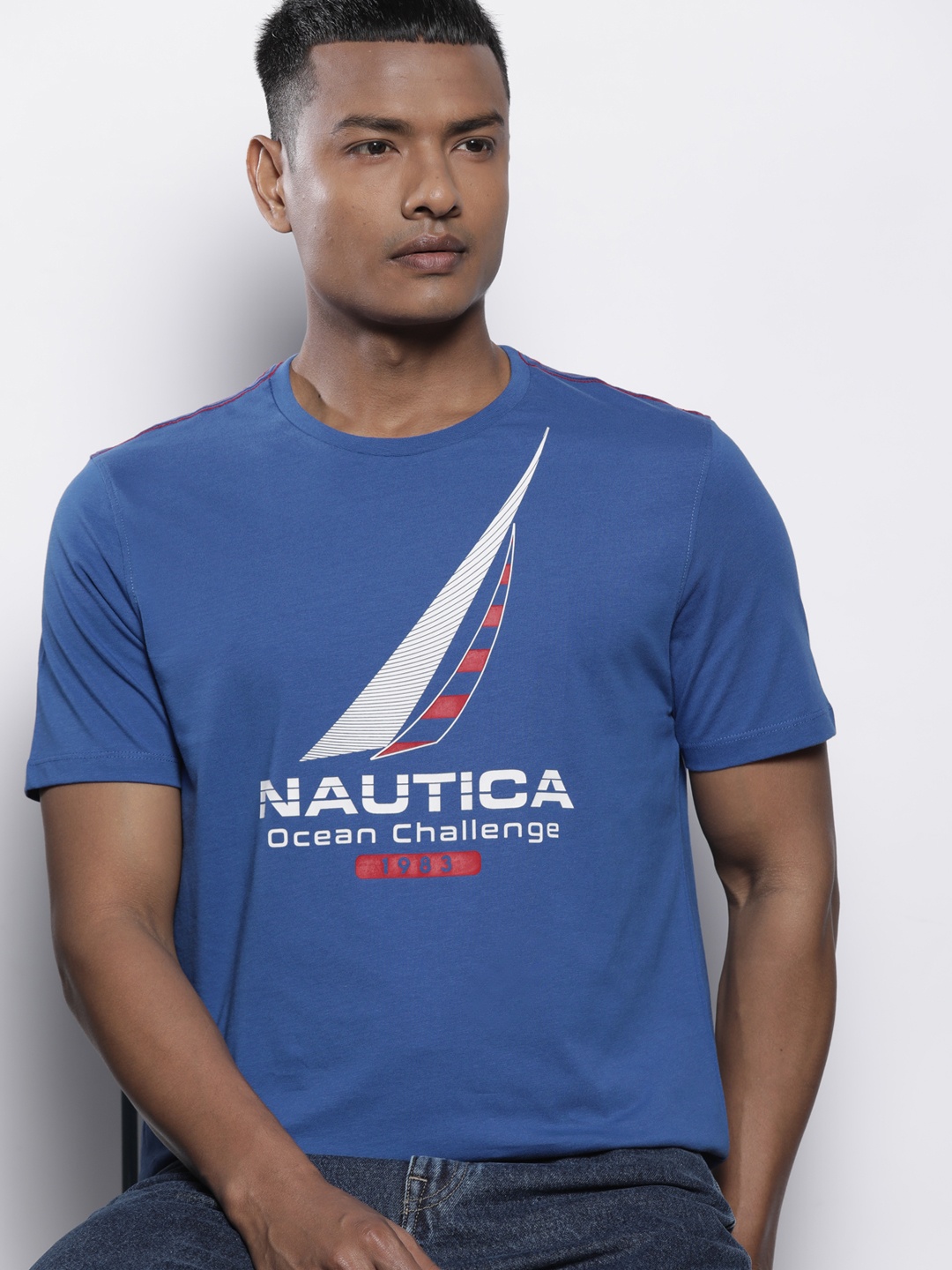 

Nautica Brand Logo Printed Pure Cotton T-shirt, Blue