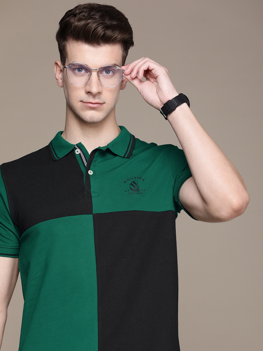 

Nautica Colourblocked Polo Collar T-shirt, Green