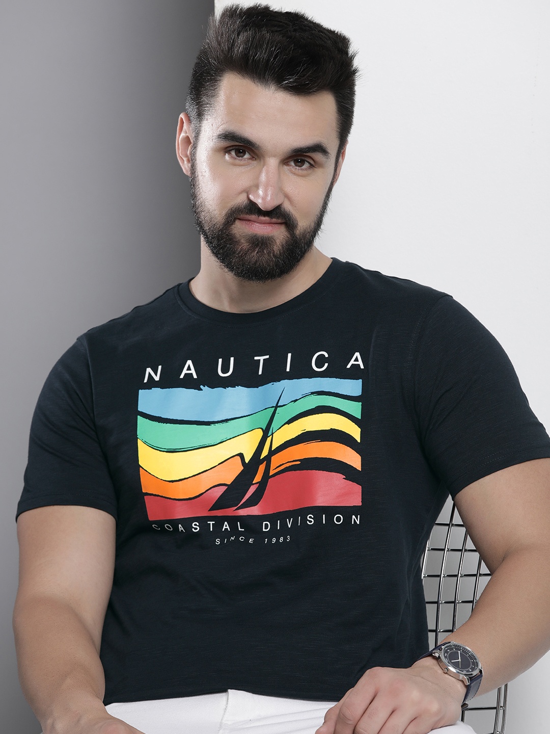 

Nautica Brand Logo Printed Pure Cotton T-shirt, Black
