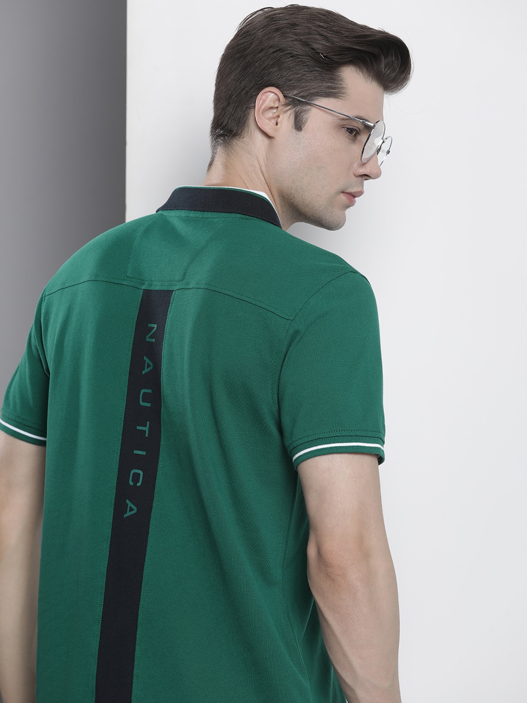 

Nautica Brand Logo Printed Polo Collar Pure Cotton T-shirt, Green