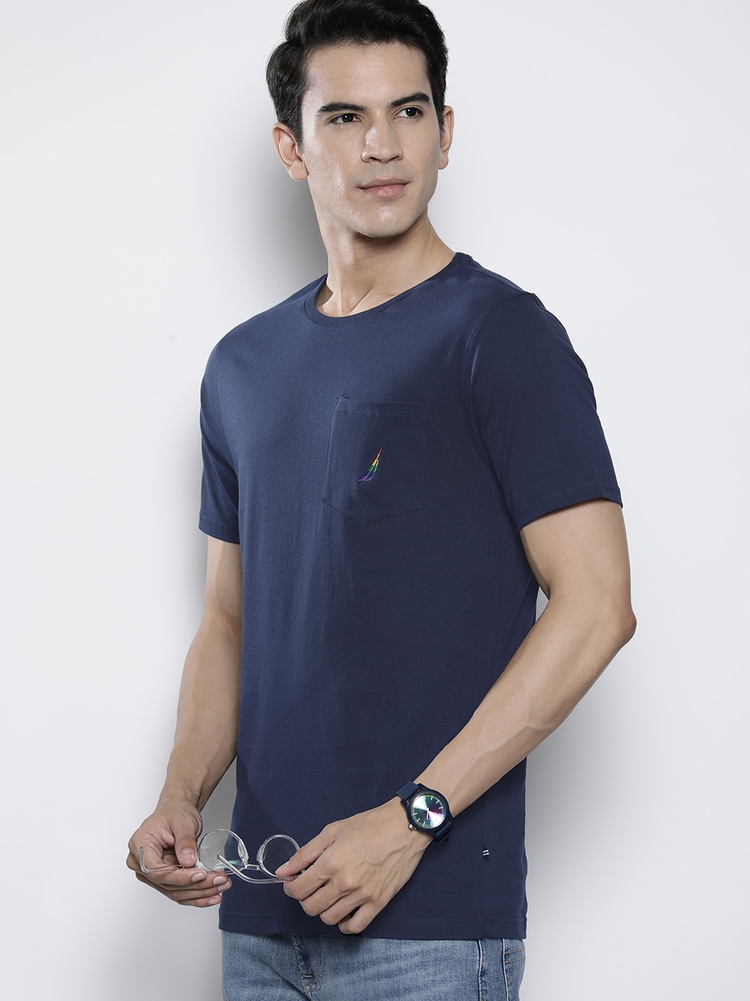 

Nautica Men Solid Pure Cotton T-shirt, Navy blue