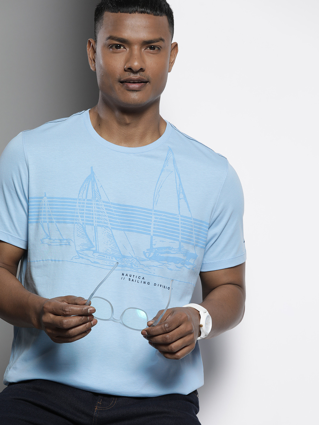 

Nautica Printed Pure Cotton T-shirt, Blue