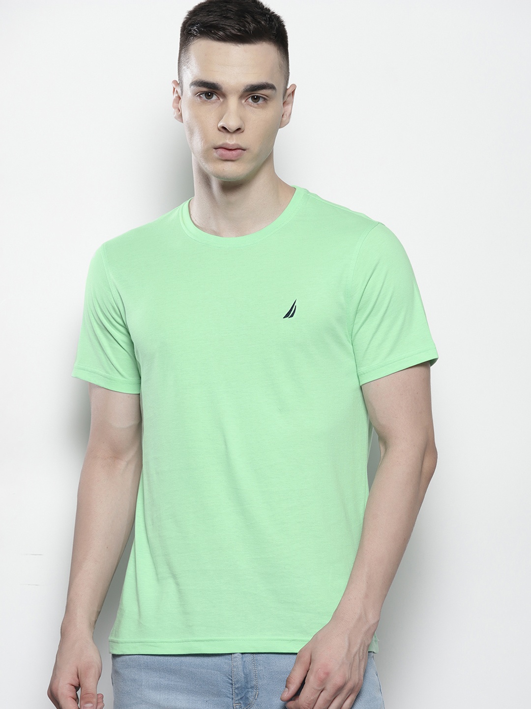 

Nautica Men Pure Cotton Solid T-shirt, Green