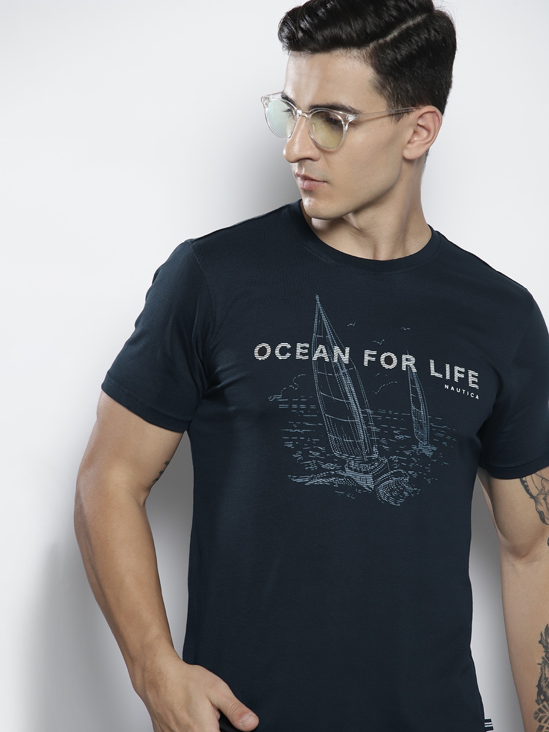 

Nautica Men Pure Cotton Typography Printed T-shirt, Navy blue