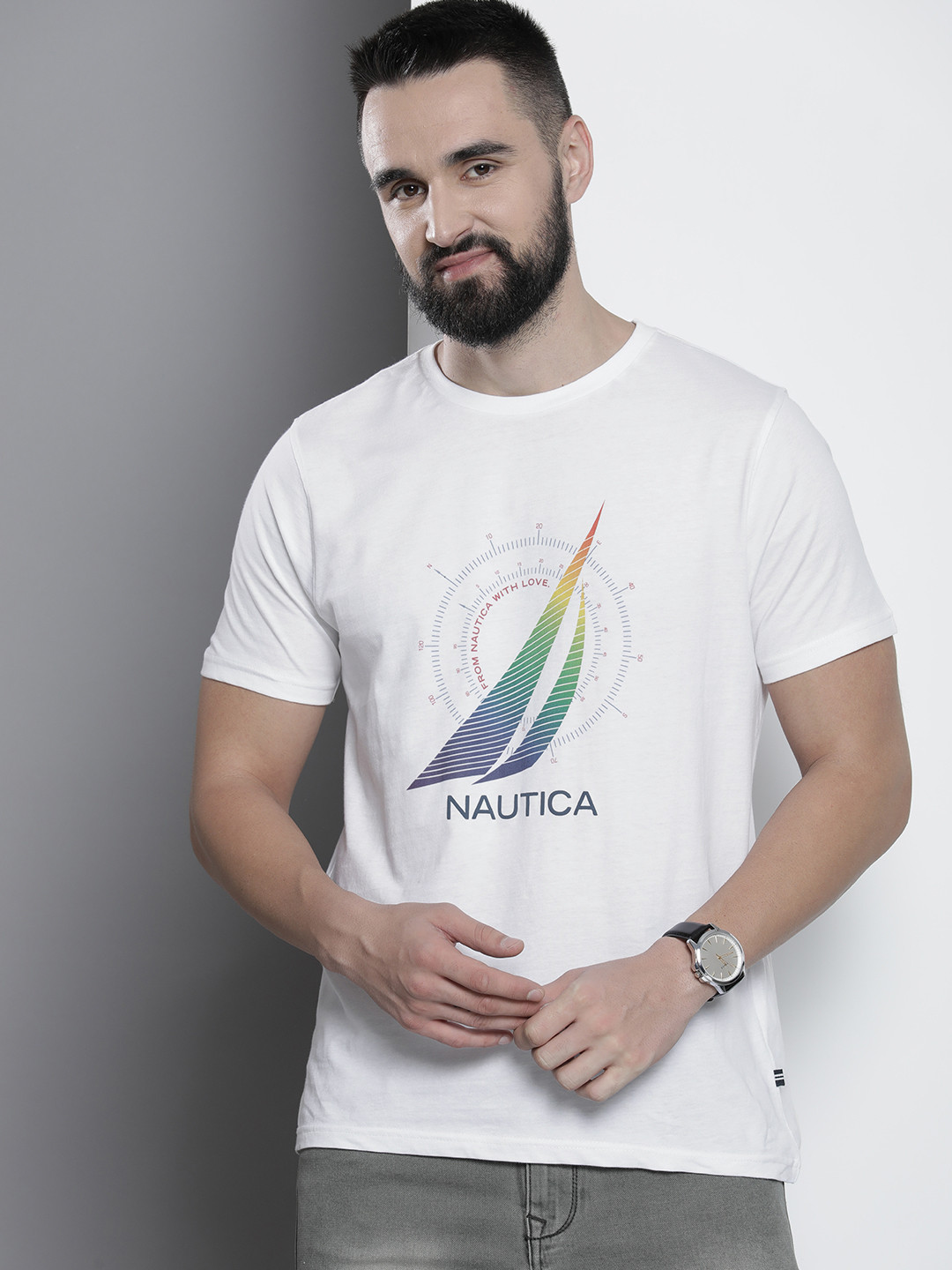 

Nautica Brand Logo Printed Pure Cotton T-shirt, White