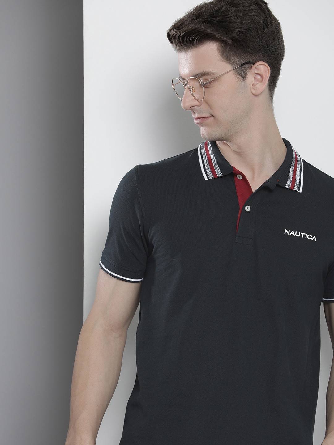 

Nautica Short Sleeves Polo Collar T-shirt, Navy blue