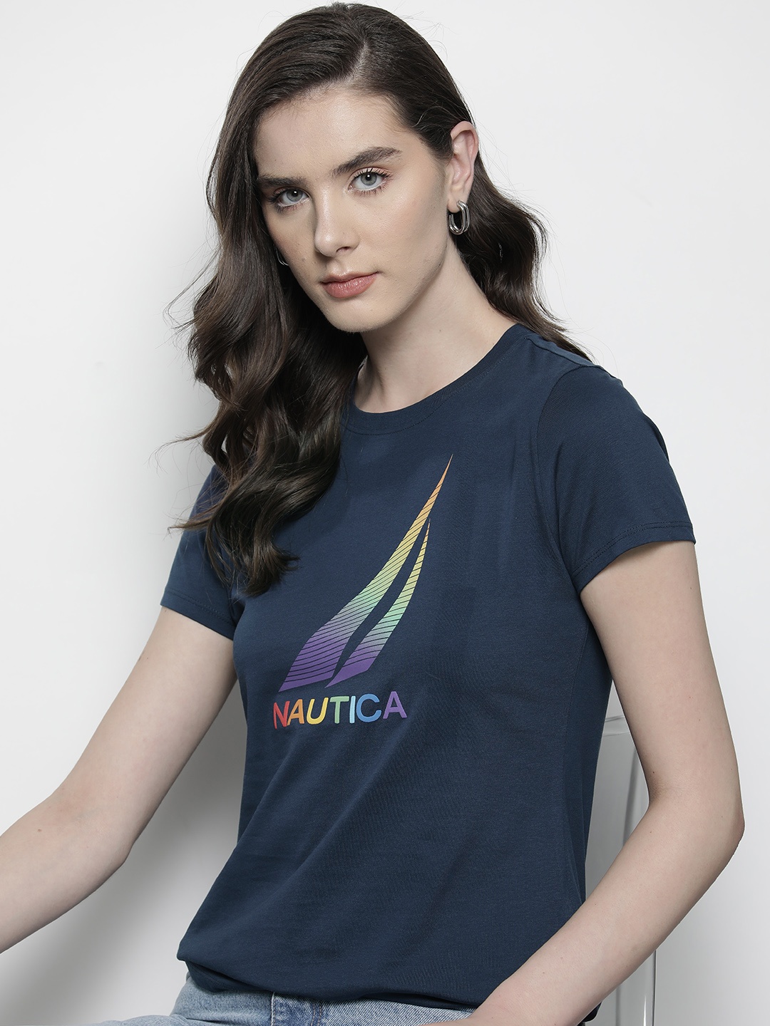 

Nautica Brand Logo Printed Pure Cotton T-shirt, Navy blue