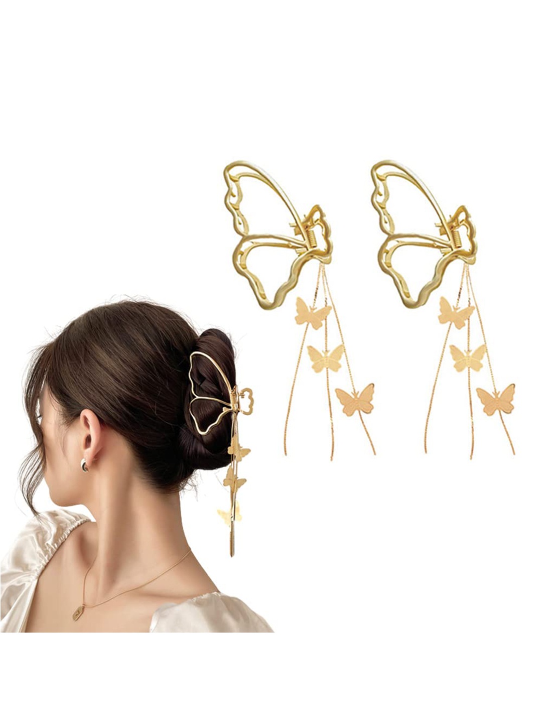 

VAGHBHATT Women Set Of 2 Butterfly Hair Tassel Claw Clip, Orange