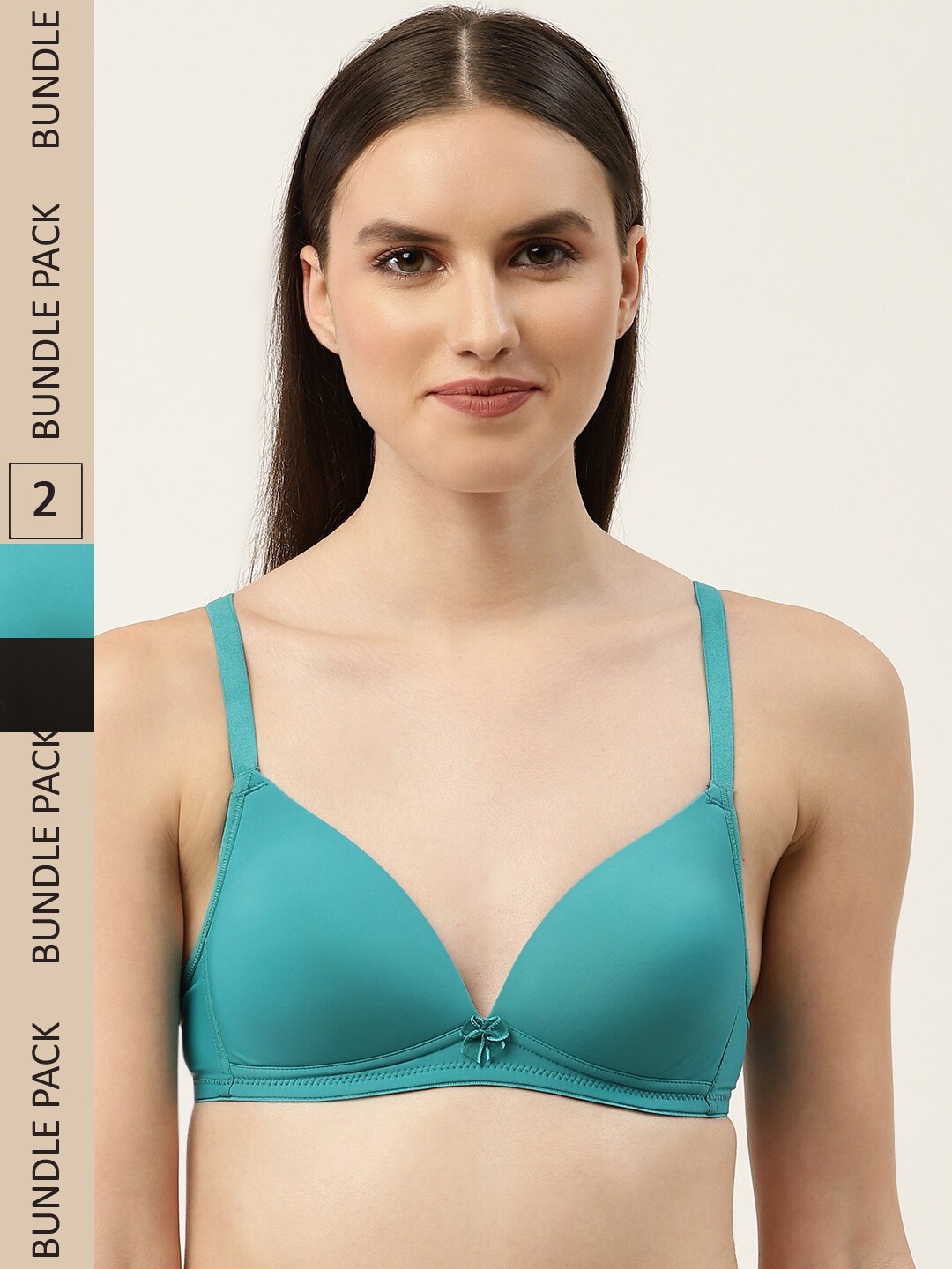 

DressBerry Pack of 2 Lightly Padded Non-Wired Seamless T-shirt Bra DB-BRA-8006-07-2, Green