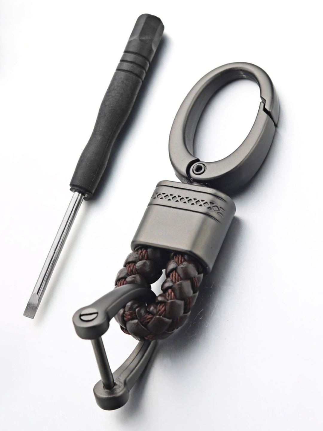 

CONTACTS Braided Leather Key Chain, Brown