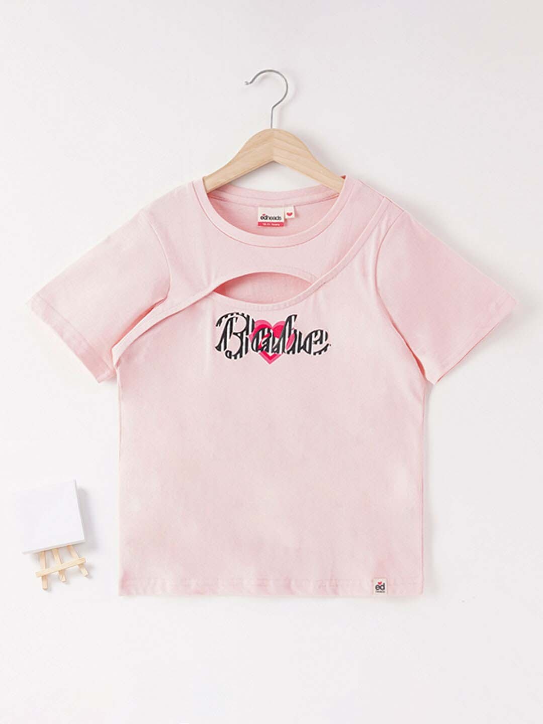 

edheads Girls Typography Printed Cotton T-shirt, Pink