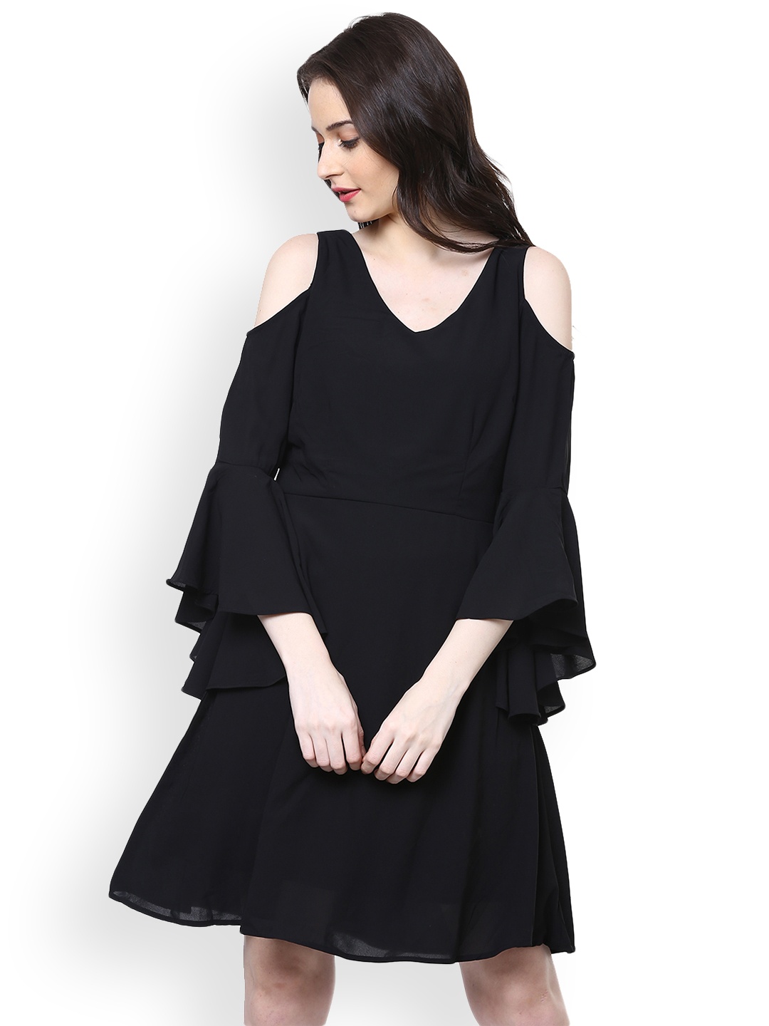 

Harpa Women Black Solid Fit and Flare Dress