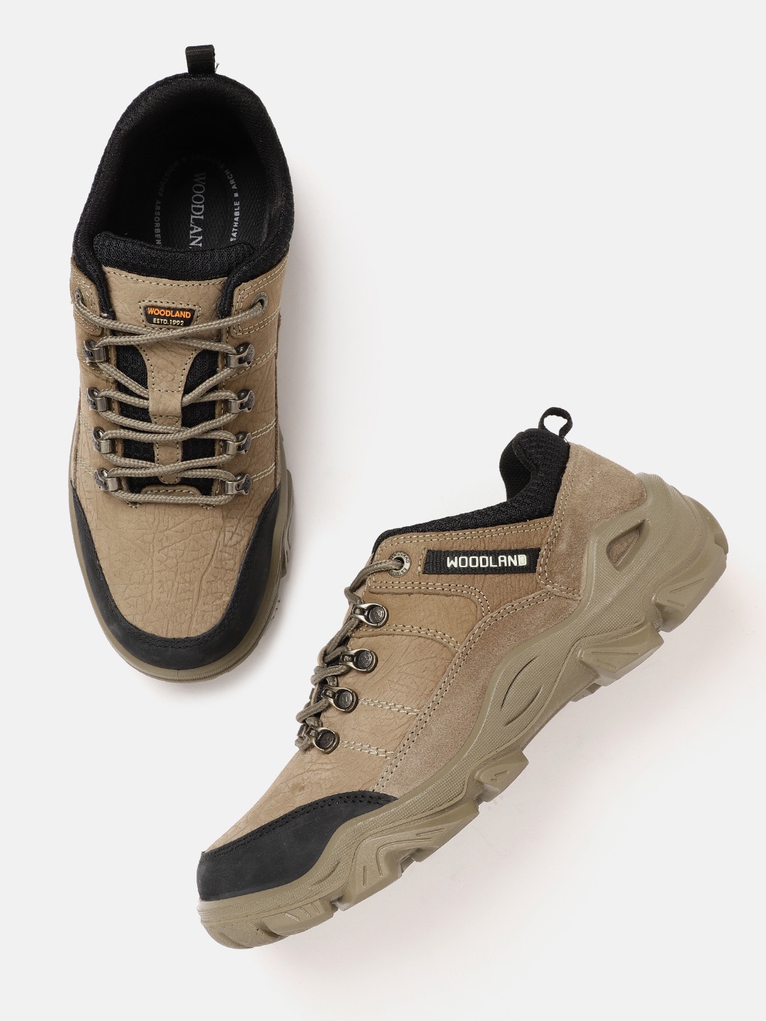 

Woodland Men Nubuck Leather Textured Sneakers, Khaki