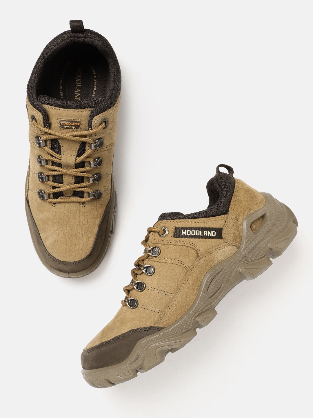

Woodland Men Nubuck Leather Textured Sneakers, Camel brown