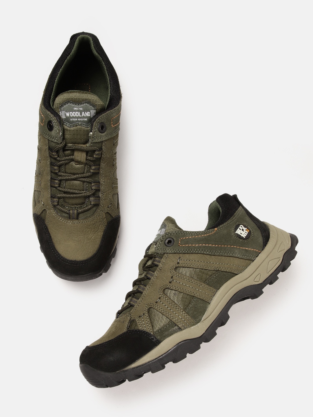 

Woodland Men Colourblocked Leather Sneakers, Olive