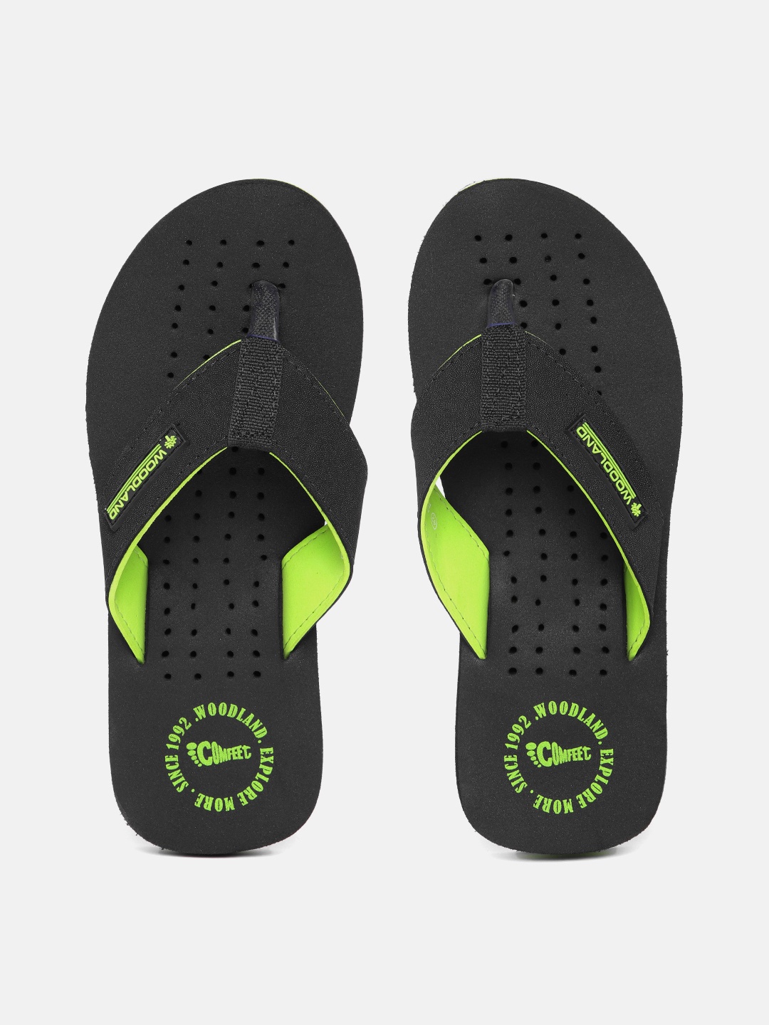 

Woodland Men Brand Logo Print Thong Flip-Flops, Black