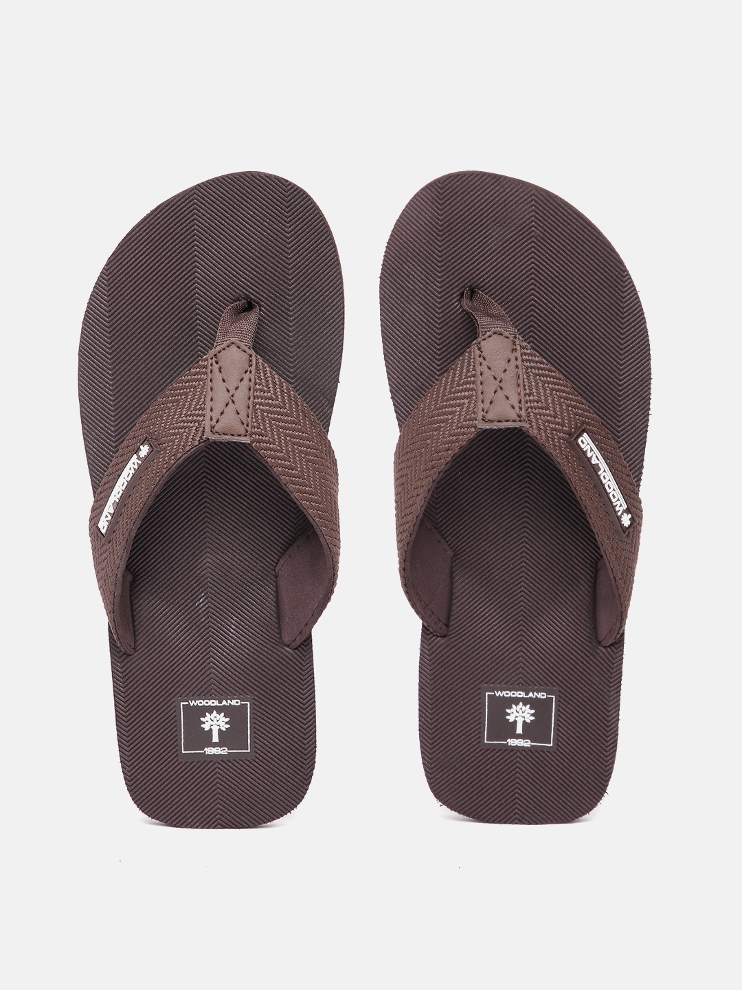 

Woodland Men Woven Design Brand Logo Print Detail Thong Flip-Flops, Brown