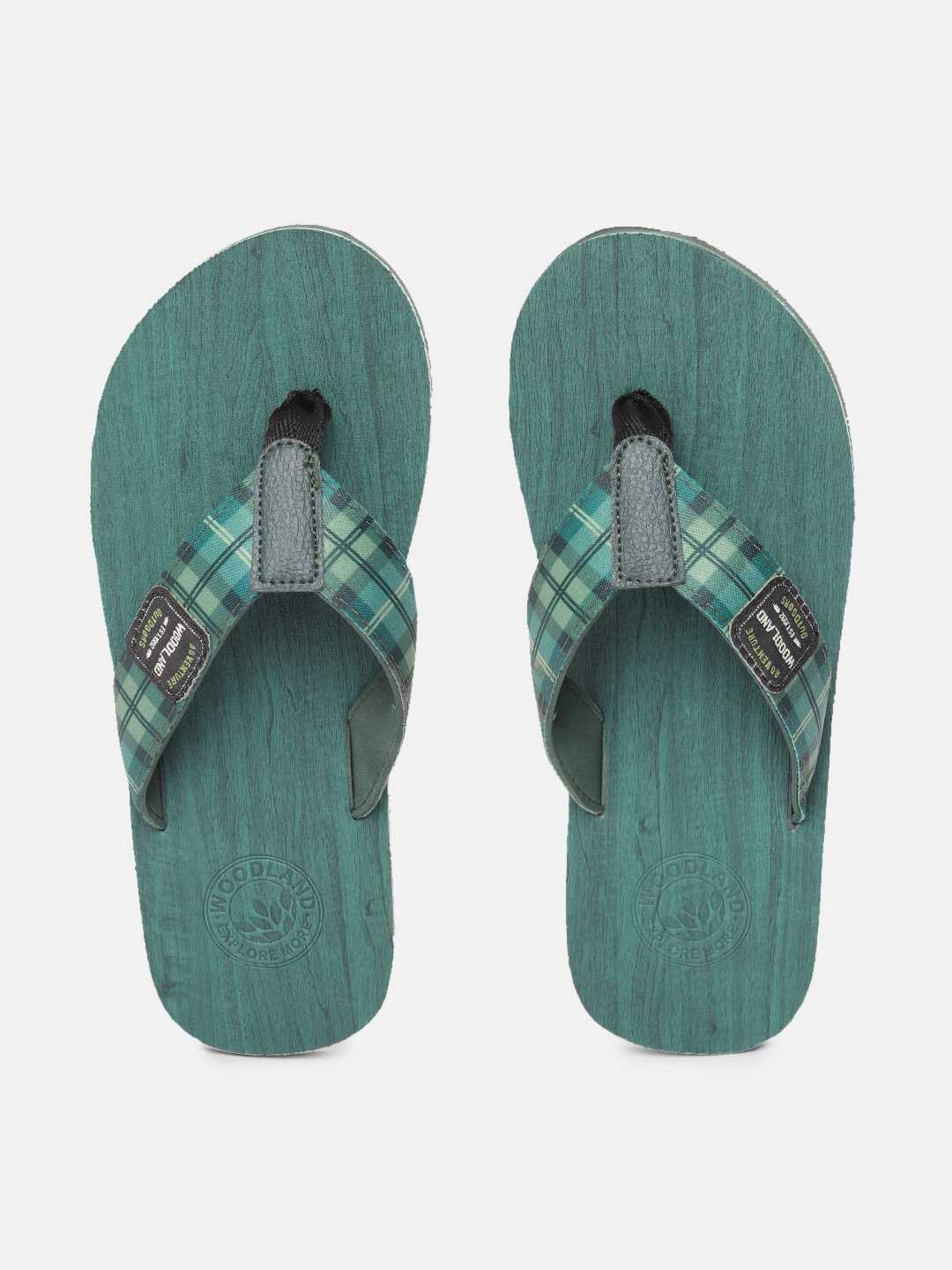 

Woodland Men Checked Thong Flip-Flops, Green