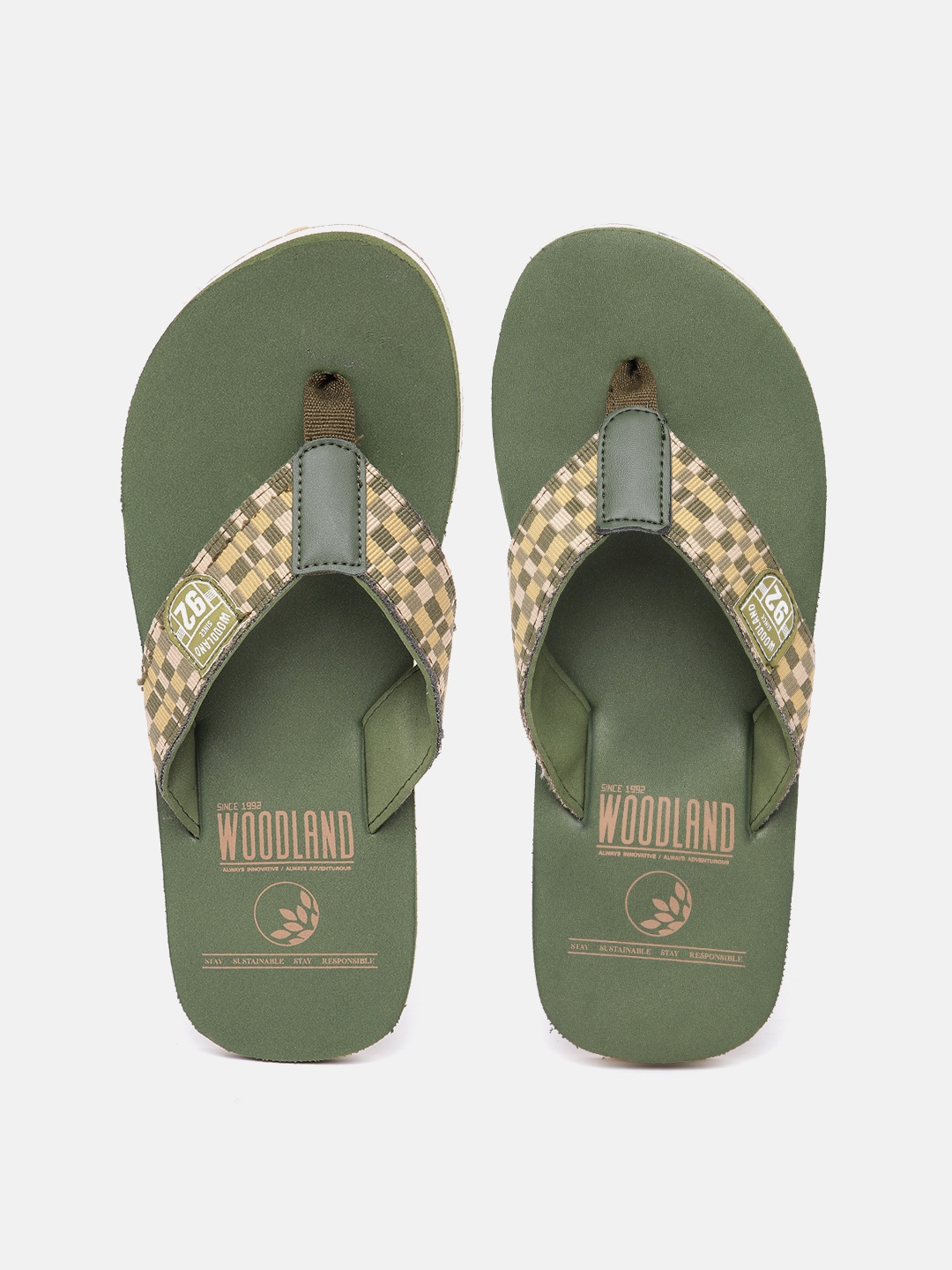 

Woodland Men Checked Thong Flip-Flops, Olive